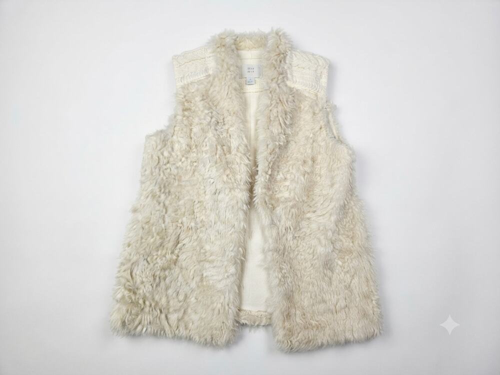 Anthropologie Hei Hei L P Cream Faux Fur Fuzzy Vest Casual Boho Shearling Style